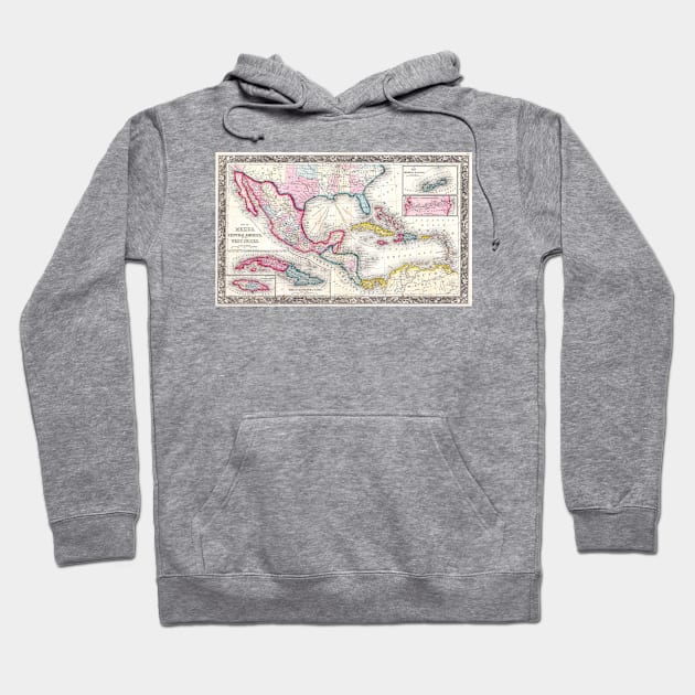 Mexico, Central America and Caribbean Map (1860) Hoodie by Bravuramedia